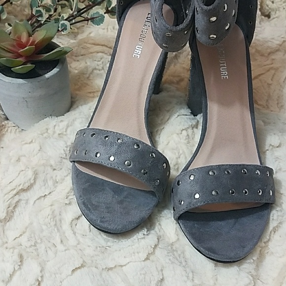 Grey Suede Rivet Studded Column Heel - Picture 3 of 5